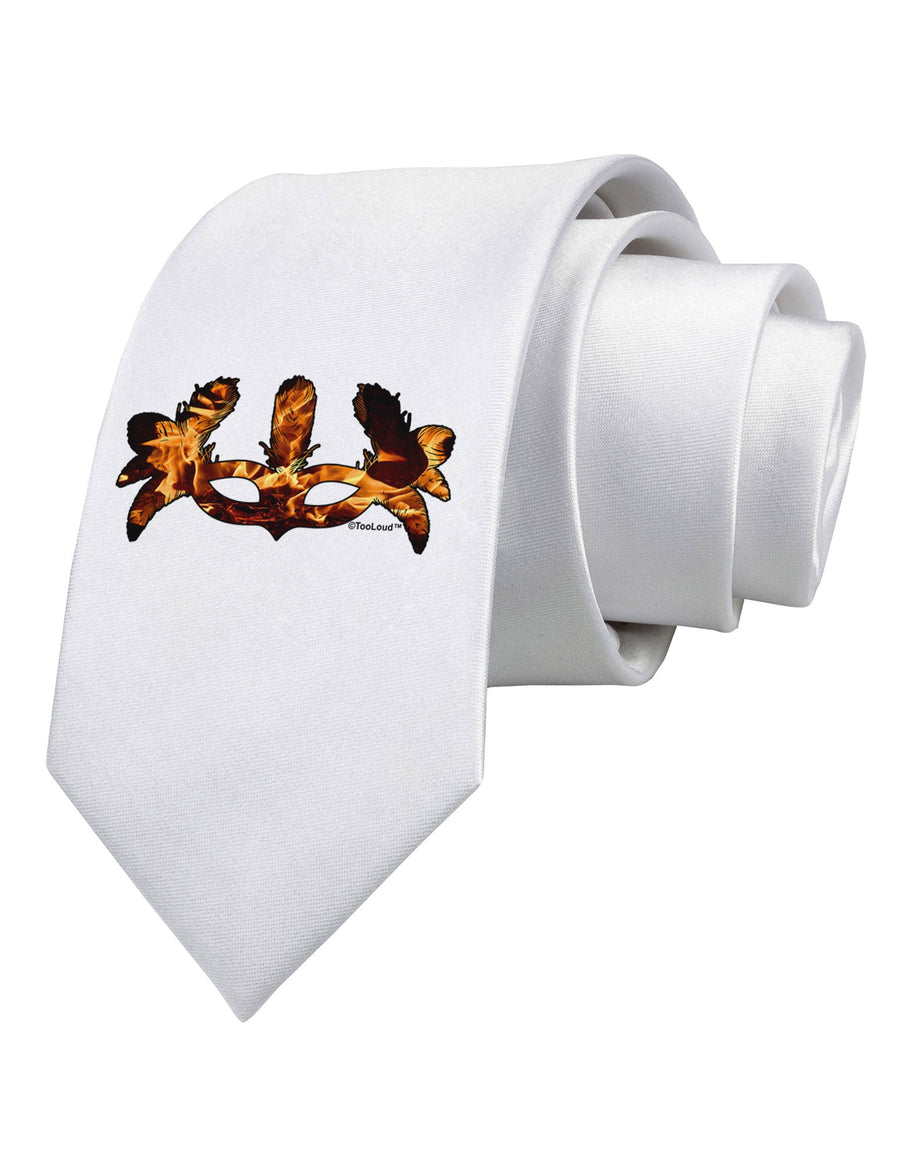 Fire Masquerade Mask Printed White Necktie by TooLoud