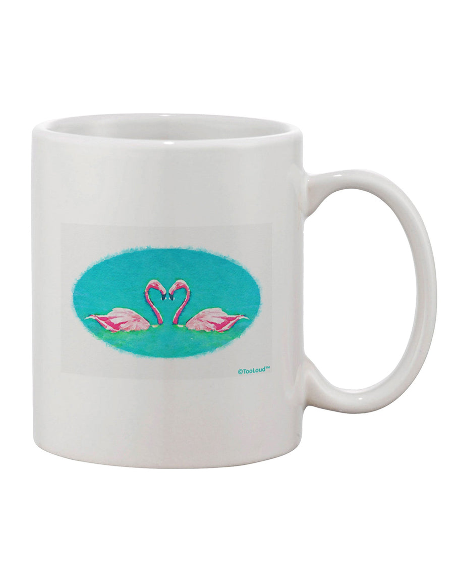 Flamingos Watercolor Printed 11 oz Coffee Mug - Perfect for Love Birds TooLoud-11 OZ Coffee Mug-TooLoud-White-Davson Sales