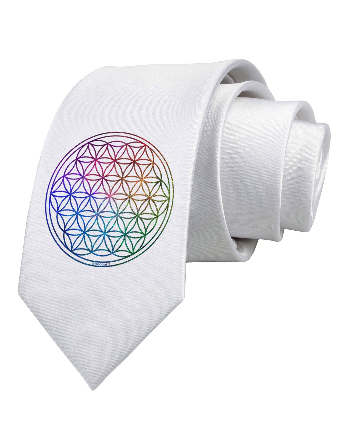 Flower of Life Circle Printed White Necktie
