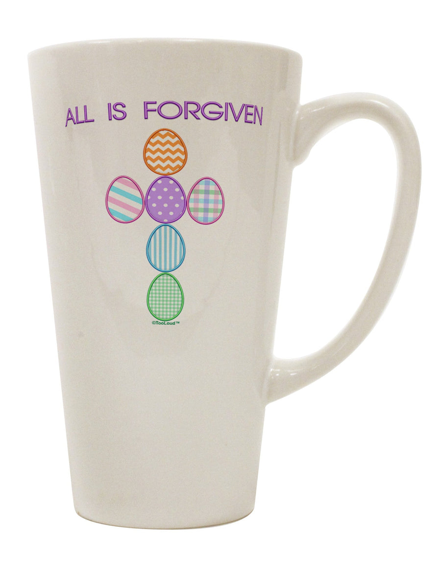 Forgiving Cross Faux Applique 16 oz Conical Latte Coffee Mug - Expertly Crafted Drinkware-Conical Latte Mug-TooLoud-White-Davson Sales
