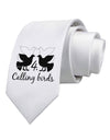 Four Calling Birds Text Printed White Necktie