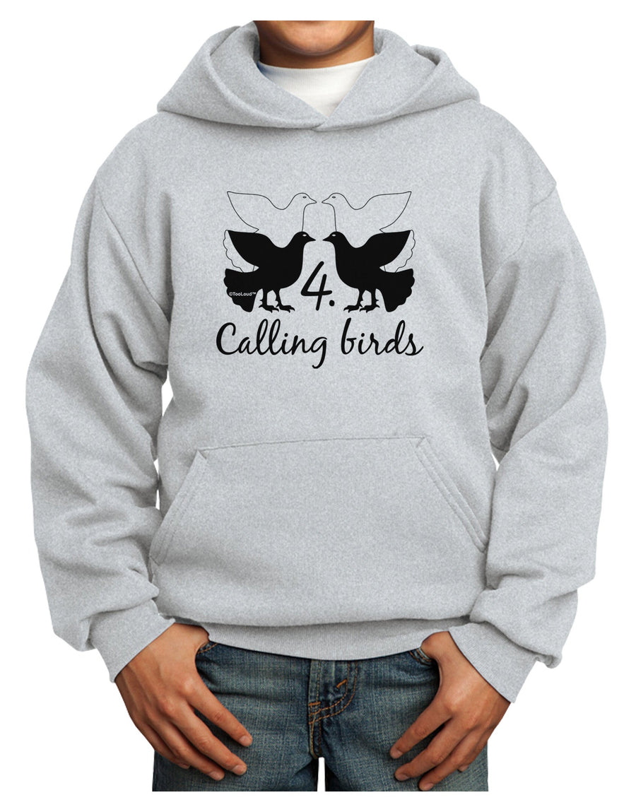 Four Calling Birds Text Youth Hoodie Pullover Sweatshirt-Youth Hoodie-TooLoud-White-XS-Davson Sales