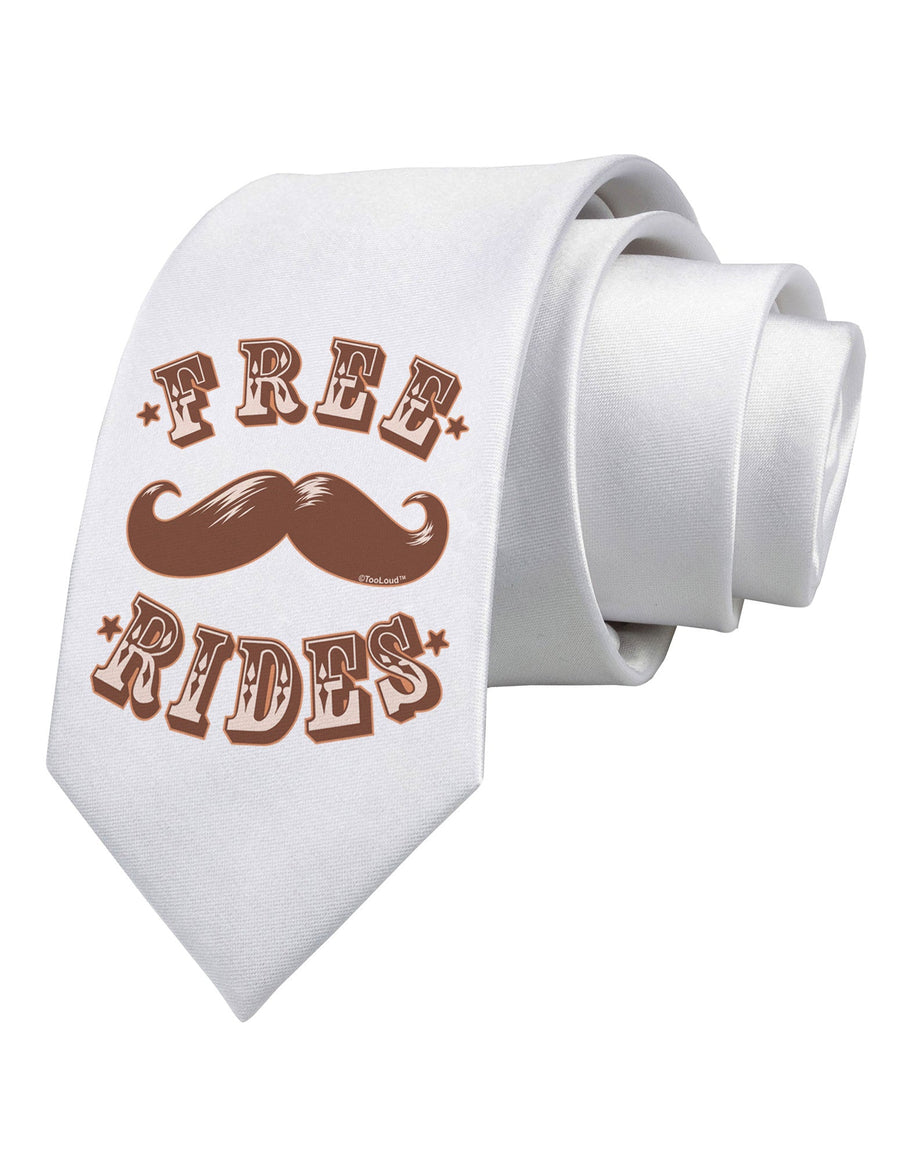 Free Mustache Rides Printed White Necktie