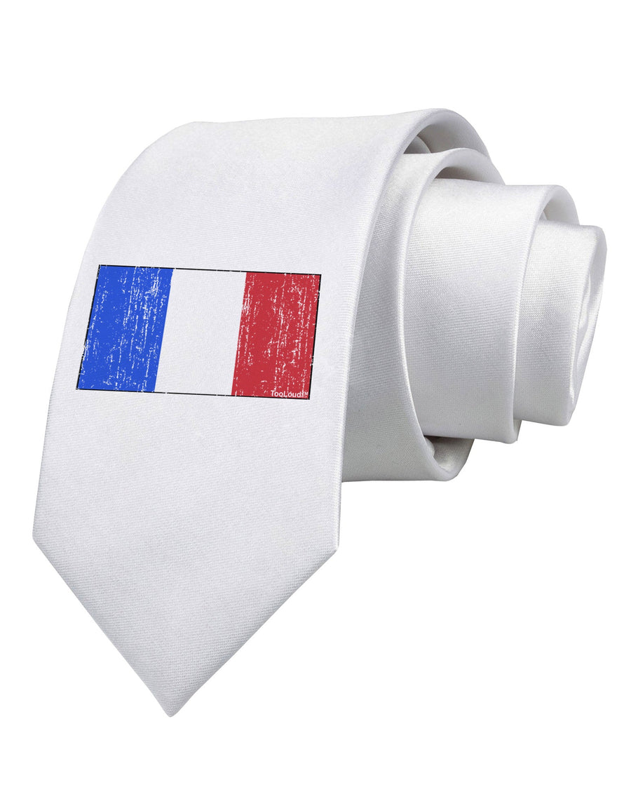 French Flag - France Distressed Printed White Necktie by TooLoud