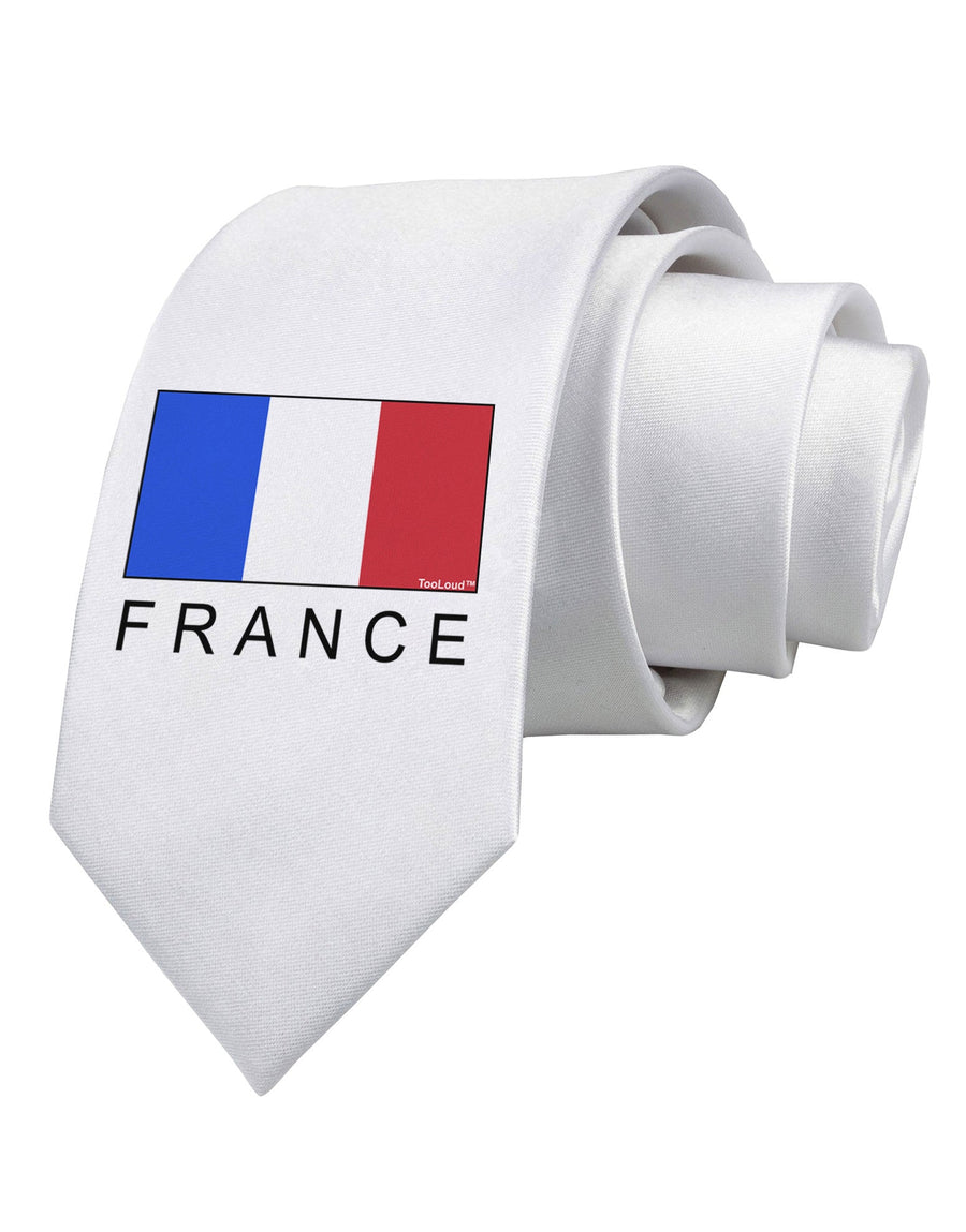 French Flag - France Text Printed White Necktie by TooLoud