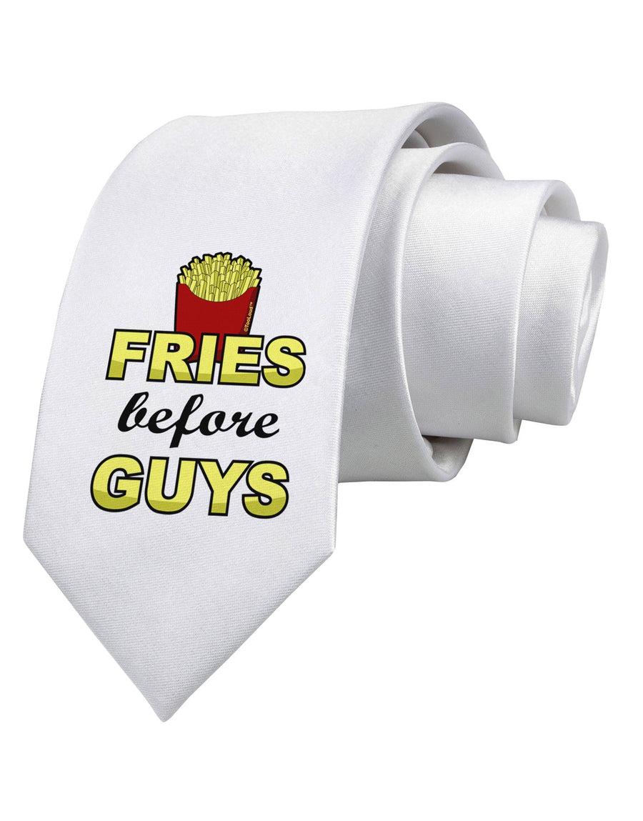 Fries Before Guys Printed White Necktie by TooLoud