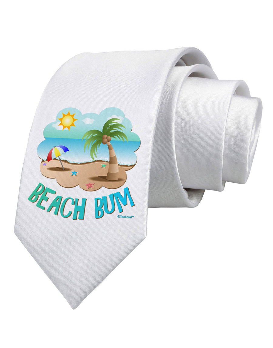 Fun Summer Beach Scene - Beach Bum Printed White Necktie by TooLoud