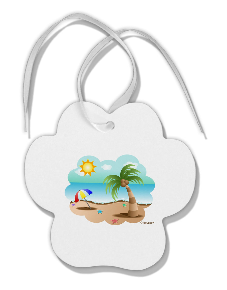 Fun Summer Beach Scene Paw Print Shaped Ornament by TooLoud-Ornament-TooLoud-White-Davson Sales