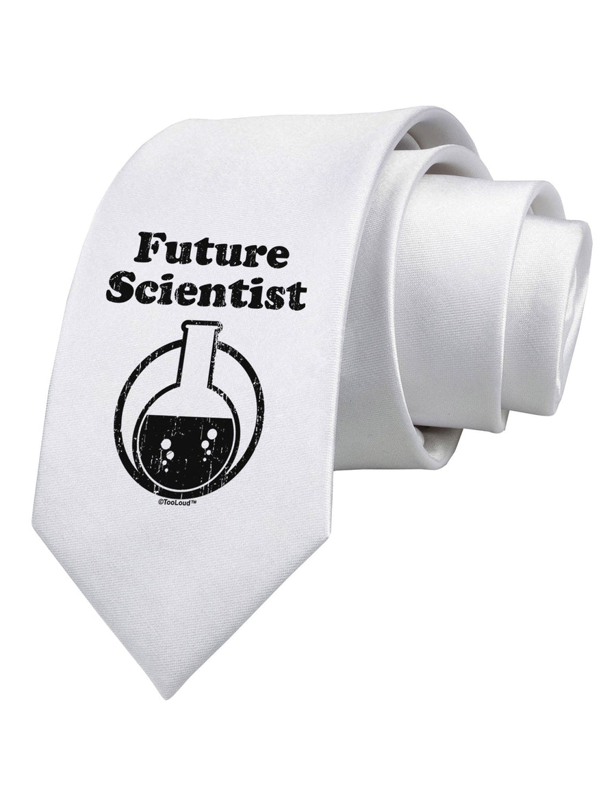 Future Scientist Distressed Printed White Necktie