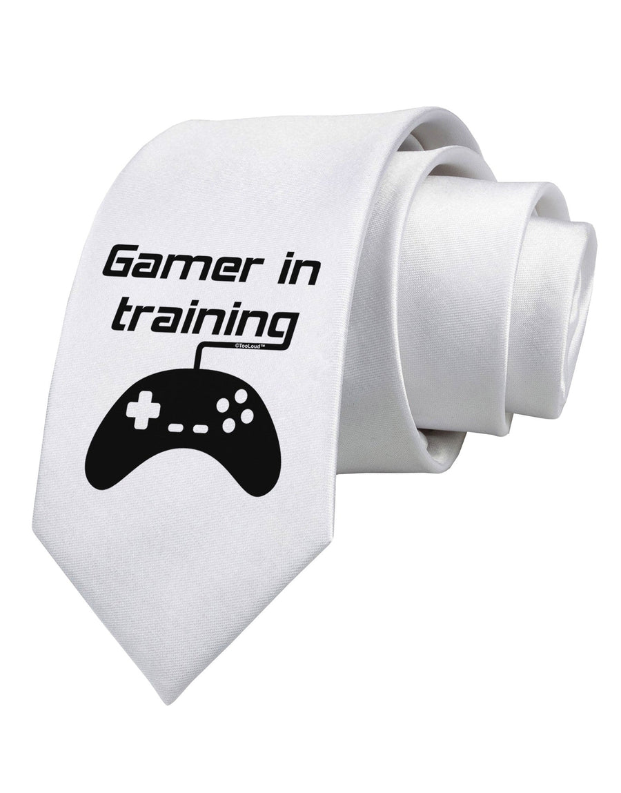 Gamer In Training BnW Printed White Necktie