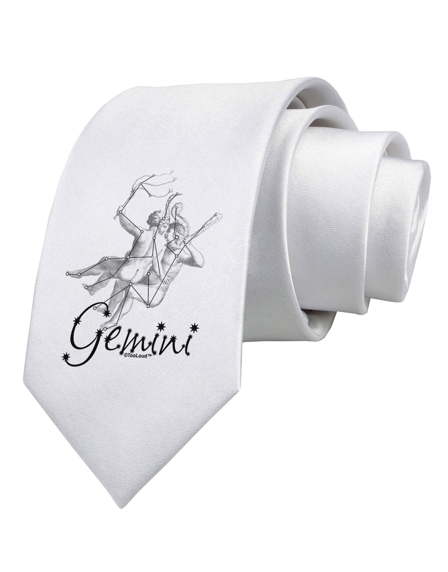 Gemini Constellation Printed White Necktie