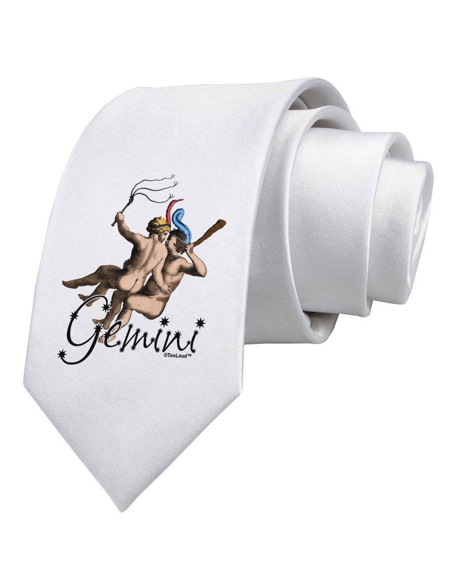 Gemini Illustration Color Printed White Necktie