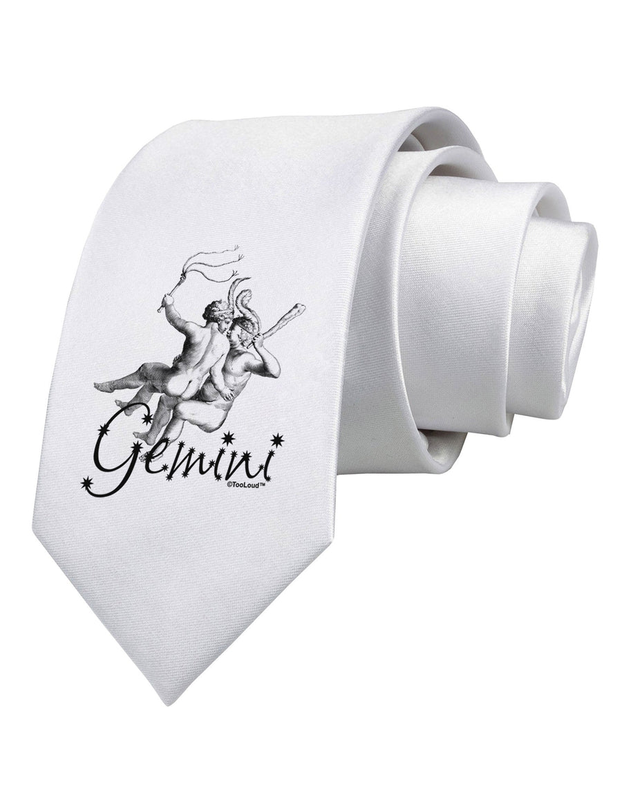 Gemini Illustration Printed White Necktie