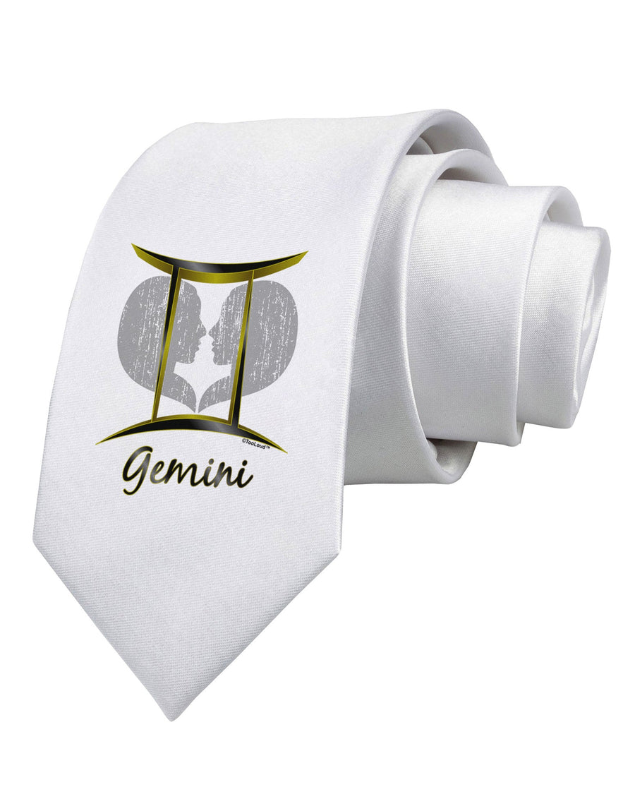 Gemini Symbol Printed White Necktie