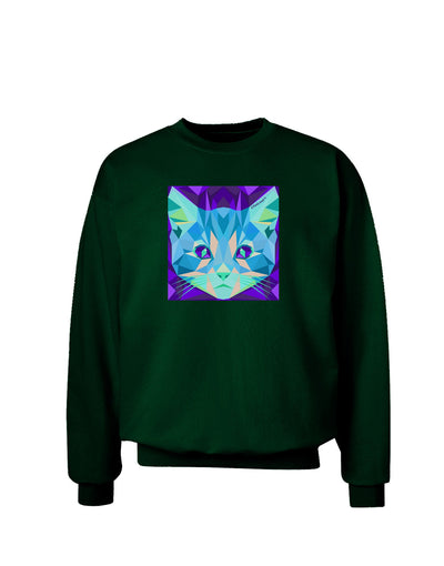 Geometric Kitty Inverted Adult Dark Sweatshirt-Sweatshirts-TooLoud-Deep-Forest-Green-Small-Davson Sales
