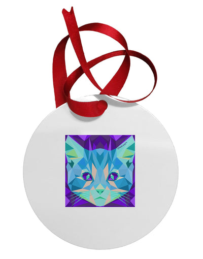 Geometric Kitty Inverted Circular Metal Ornament-Ornament-TooLoud-White-Davson Sales