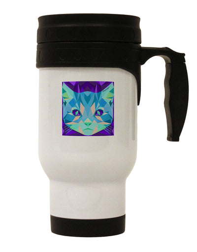 Geometric Kitty Inverted Stainless Steel 14oz Travel Mug-Travel Mugs-TooLoud-White-Davson Sales