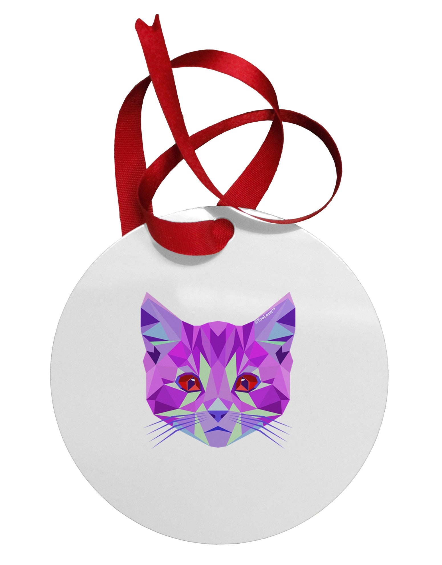 Geometric Kitty Purple Circular Metal Ornament-Ornament-TooLoud-White-Davson Sales