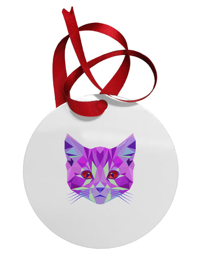 Geometric Kitty Purple Circular Metal Ornament-Ornament-TooLoud-White-Davson Sales