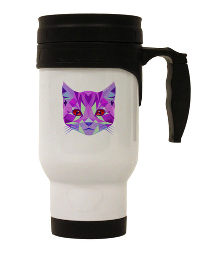 Geometric Kitty Purple Stainless Steel 14oz Travel Mug-Travel Mugs-TooLoud-White-Davson Sales