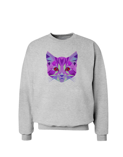 Geometric Kitty Purple Sweatshirt-Sweatshirts-TooLoud-AshGray-Small-Davson Sales