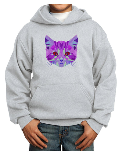 Geometric Kitty Purple Youth Hoodie Pullover Sweatshirt-Youth Hoodie-TooLoud-Ash-XS-Davson Sales