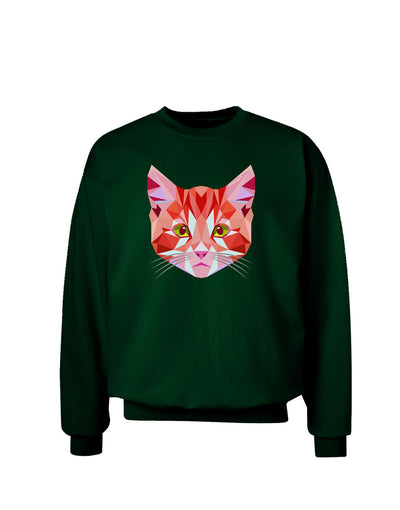 Geometric Kitty Red Adult Dark Sweatshirt-Sweatshirts-TooLoud-Deep-Forest-Green-Small-Davson Sales