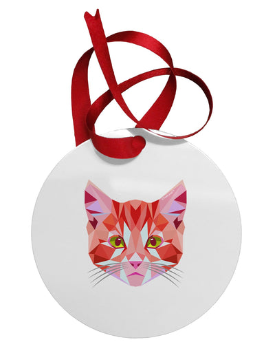 Geometric Kitty Red Circular Metal Ornament-Ornament-TooLoud-White-Davson Sales