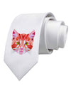 Geometric Kitty Red Printed White Necktie