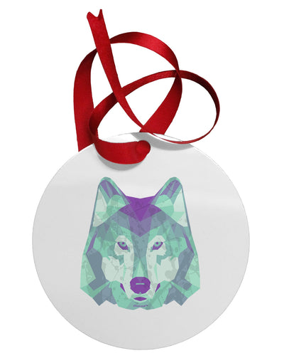 Geometric Wolf Head Circular Metal Ornament by TooLoud-Ornament-TooLoud-White-Davson Sales