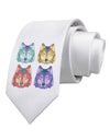 Geometric Wolf Head Pop Art Printed White Necktie