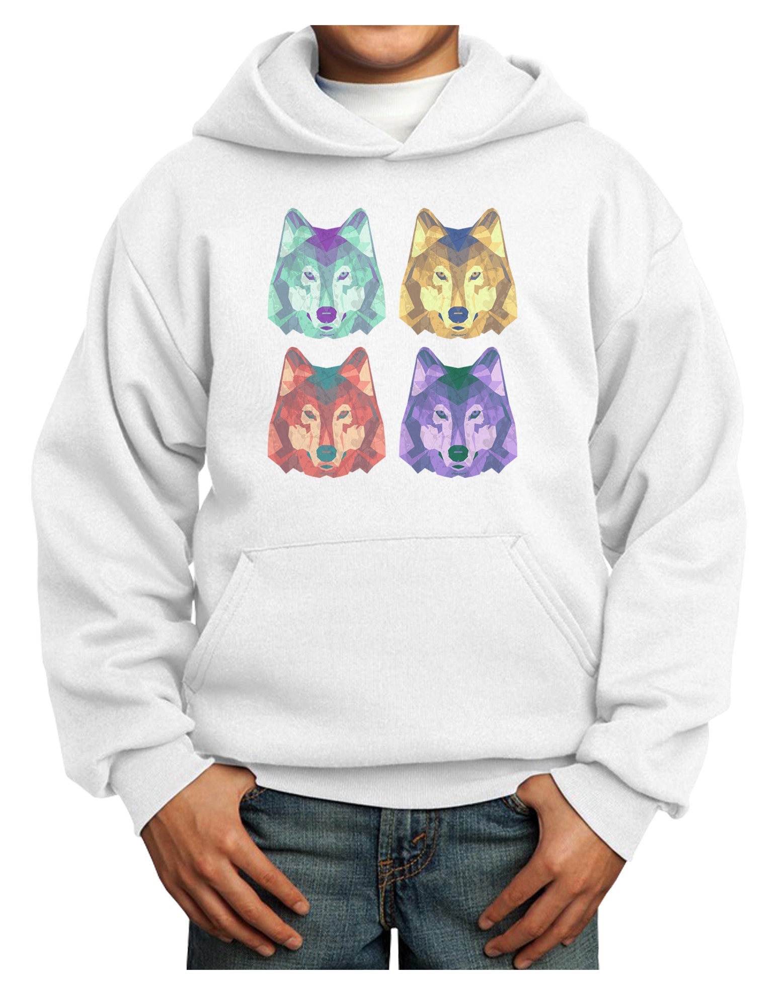 Geometric Wolf Head Pop Art Youth Hoodie Pullover Sweatshirt-Youth Hoodie-TooLoud-White-XS-Davson Sales