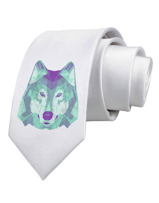 Geometric Wolf Head Printed White Necktie by TooLoud