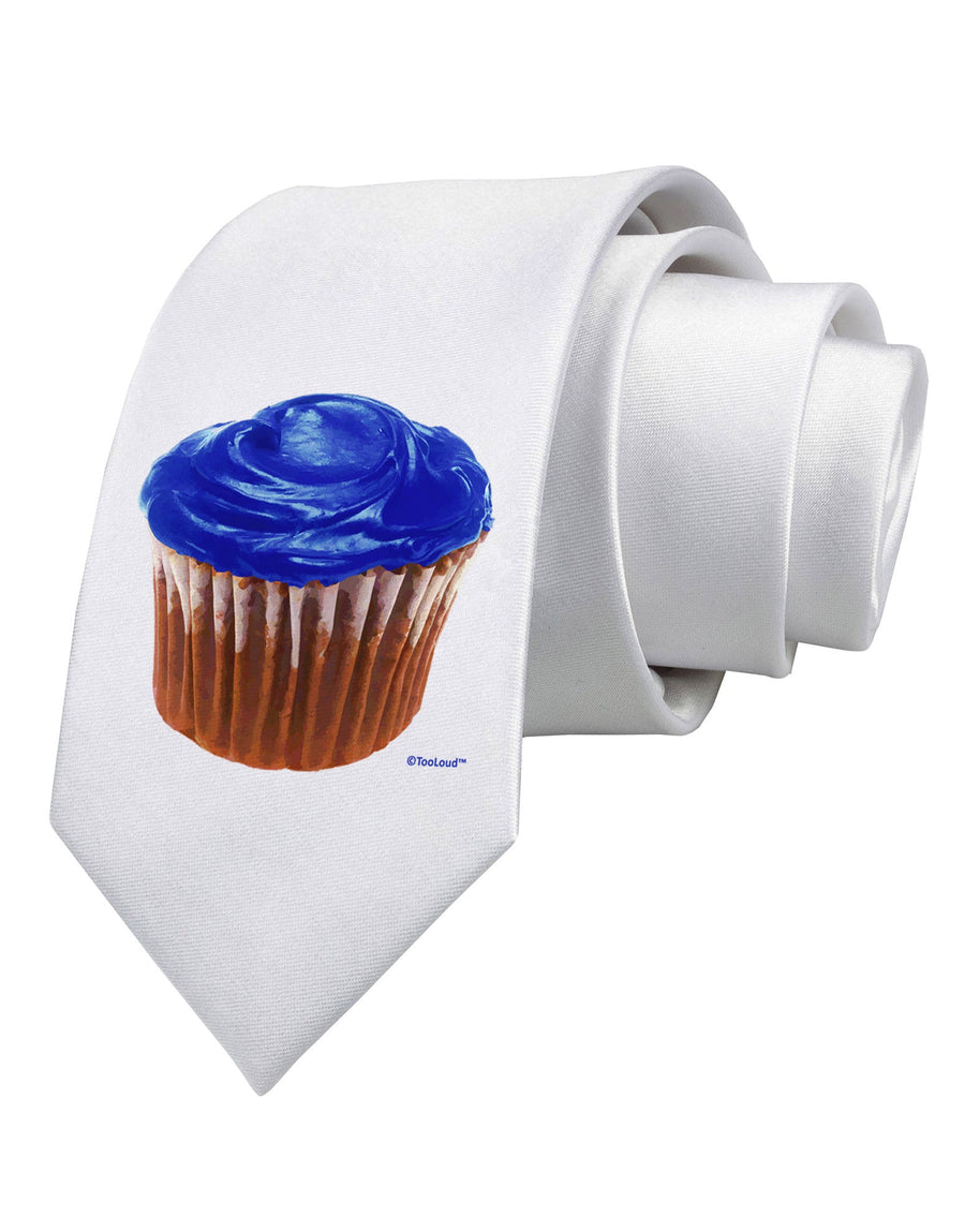 Giant Bright Blue Cupcake Printed White Necktie by TooLoud