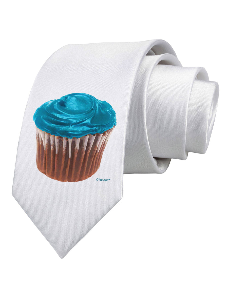 Giant Bright Turquoise Cupcake Printed White Necktie by TooLoud