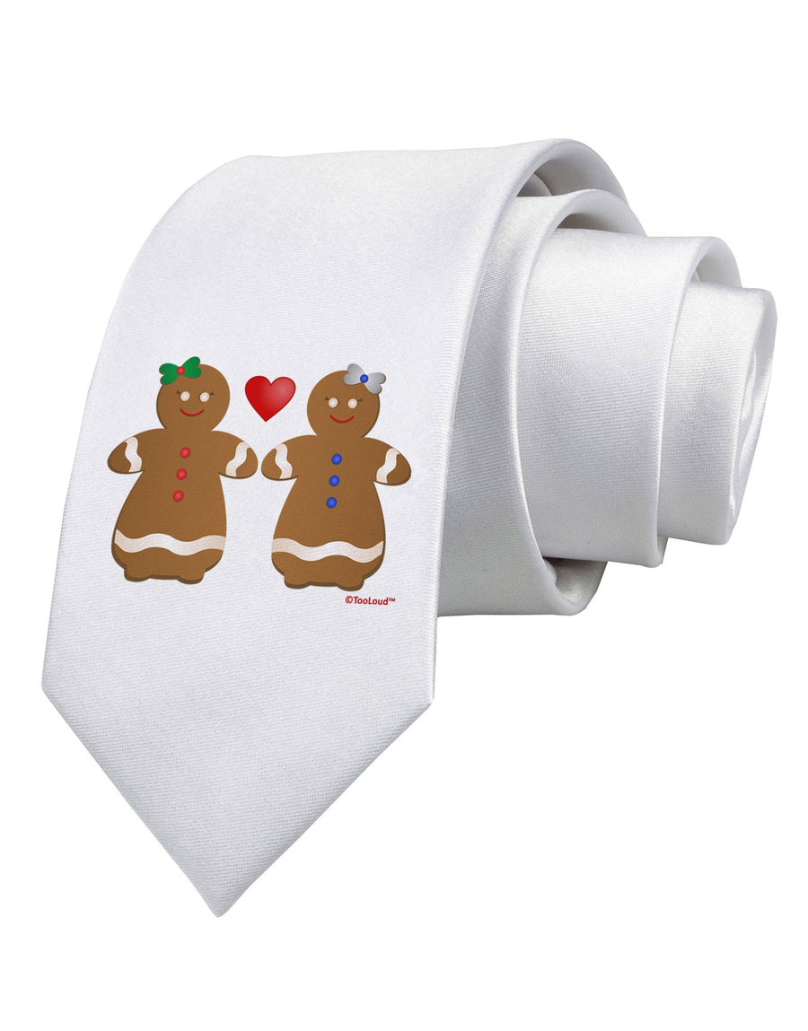 Gingerbread Woman Couple Printed White Necktie by TooLoud