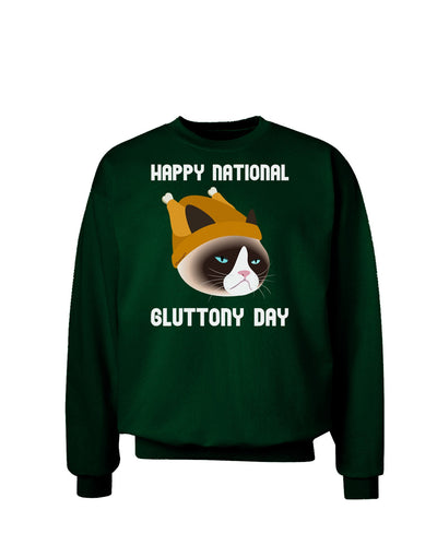 Gluttony Day Disgruntled Cat Adult Dark Sweatshirt by-Sweatshirts-TooLoud-Deep-Forest-Green-Small-Davson Sales