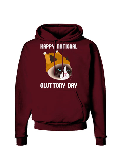 Gluttony Day Disgruntled Cat Dark Hoodie Sweatshirt by-Hoodie-TooLoud-Maroon-Small-Davson Sales