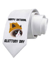 Gluttony Day Disgruntled Cat Printed White Necktie by