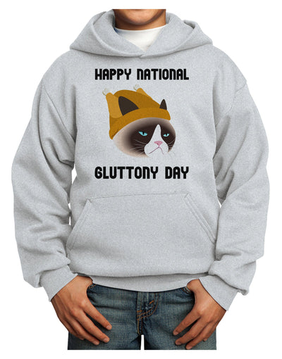 Gluttony Day Disgruntled Cat Youth Hoodie Pullover Sweatshirt by-Youth Hoodie-TooLoud-Ash-XS-Davson Sales