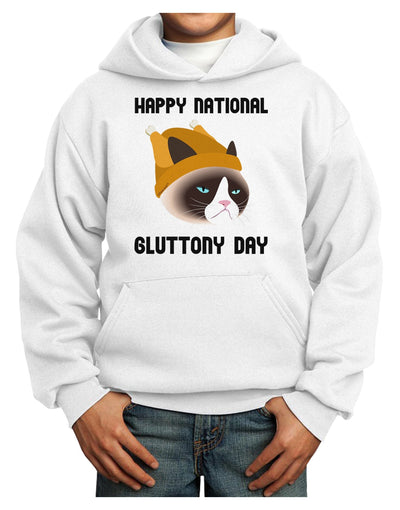 Gluttony Day Disgruntled Cat Youth Hoodie Pullover Sweatshirt by-Youth Hoodie-TooLoud-White-XS-Davson Sales