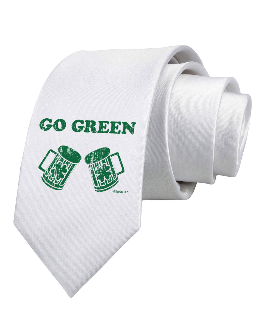 Go Green - St. Patrick's Day Green Beer Printed White Necktie by TooLoud