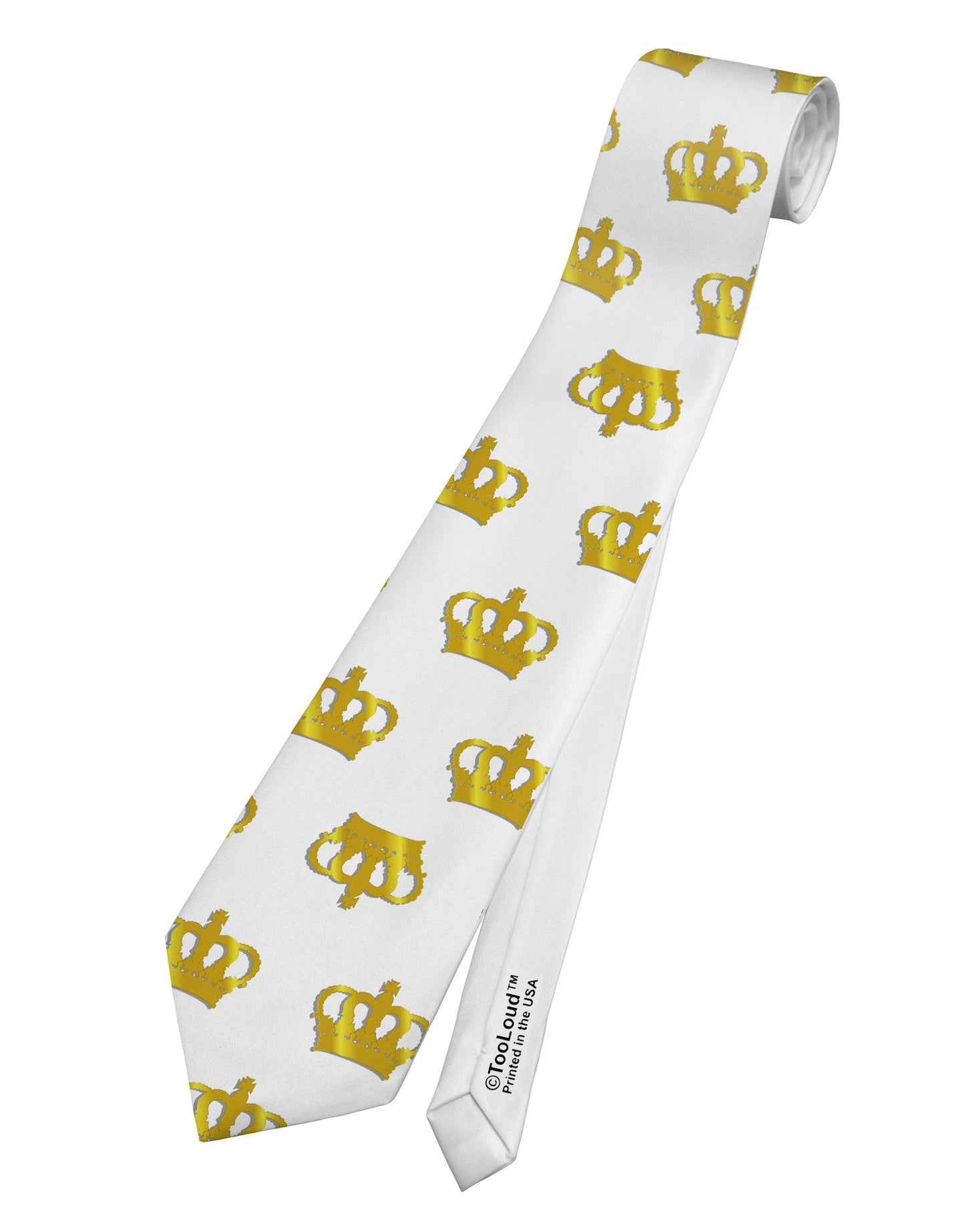 Gold Crowns AOP Printed White Necktie All Over Print by TooLoud