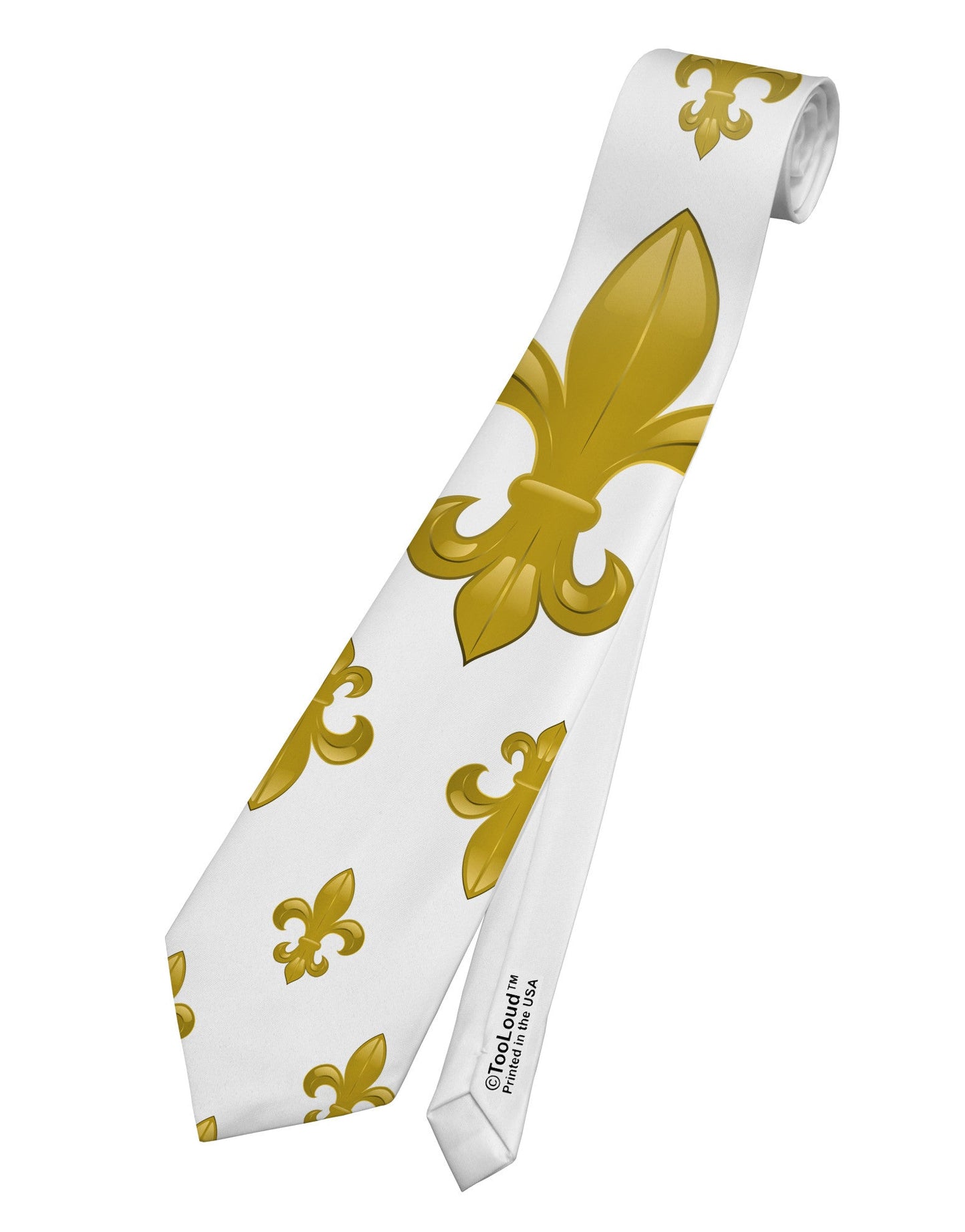 Gold Fleur De Lis AOP Printed White Necktie All Over Print by TooLoud