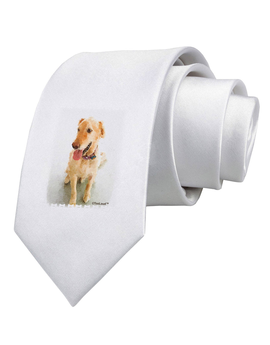 Golden Retriever Watercolor Printed White Necktie