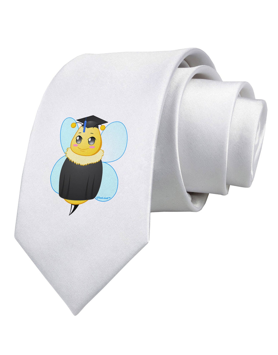 Graduation Bee Printed White Necktie