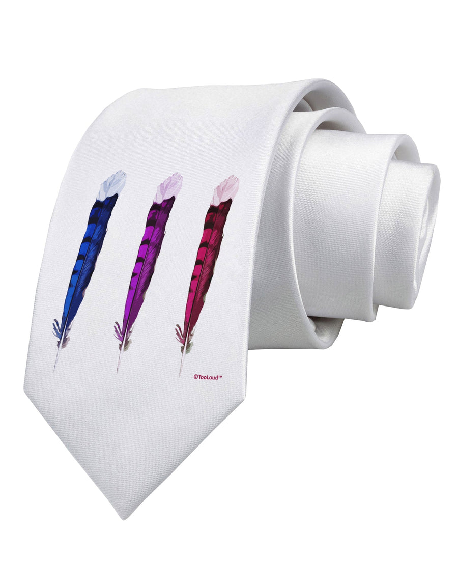 Graphic Feather Design - Feather Trio Printed White Necktie by TooLoud