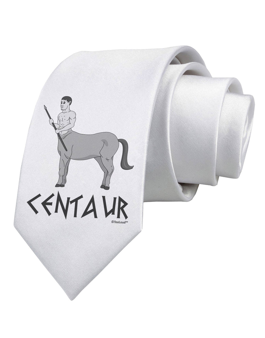 Greek Mythology Centaur Design - Grayscale - Text Printed White Necktie by TooLoud