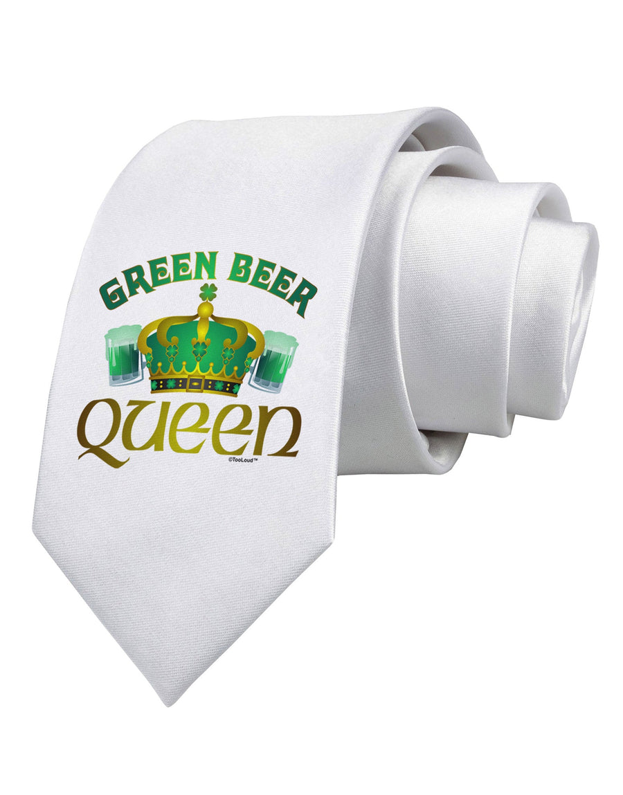 Green Beer Queen Printed White Necktie