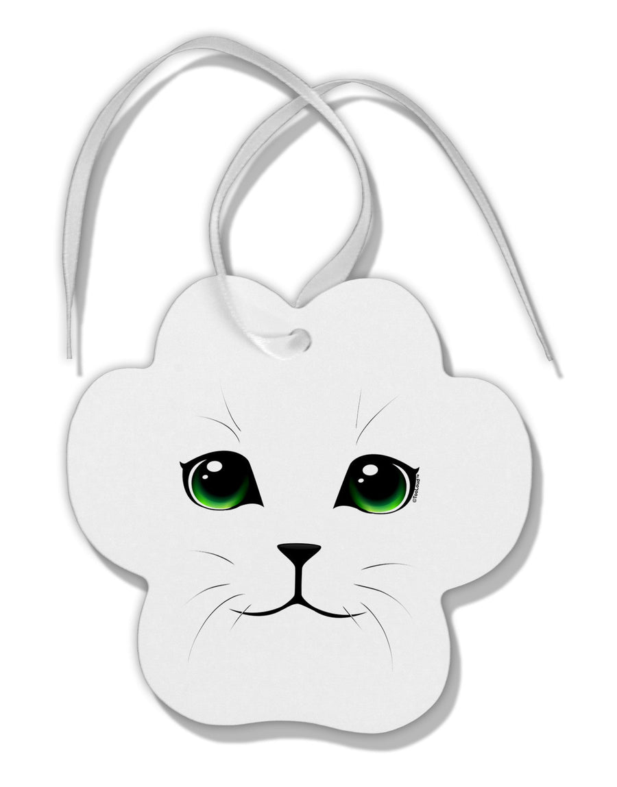 Green-Eyed Cute Cat Face Paw Print Shaped Ornament-Ornament-TooLoud-White-Davson Sales